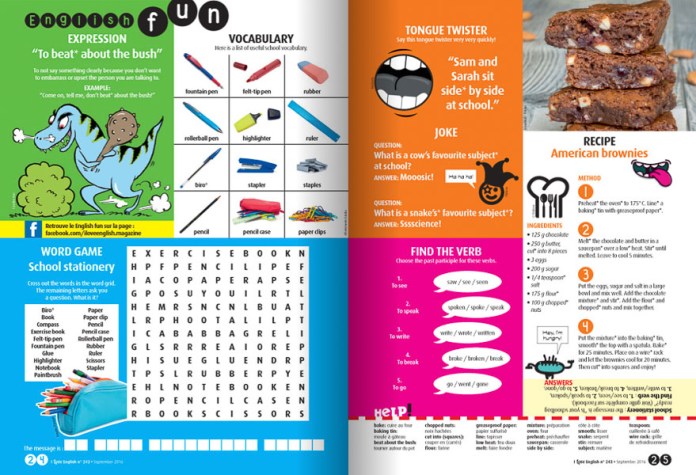 Extrait de la page de jeux du magazine I Love English pour les 12-15 ans